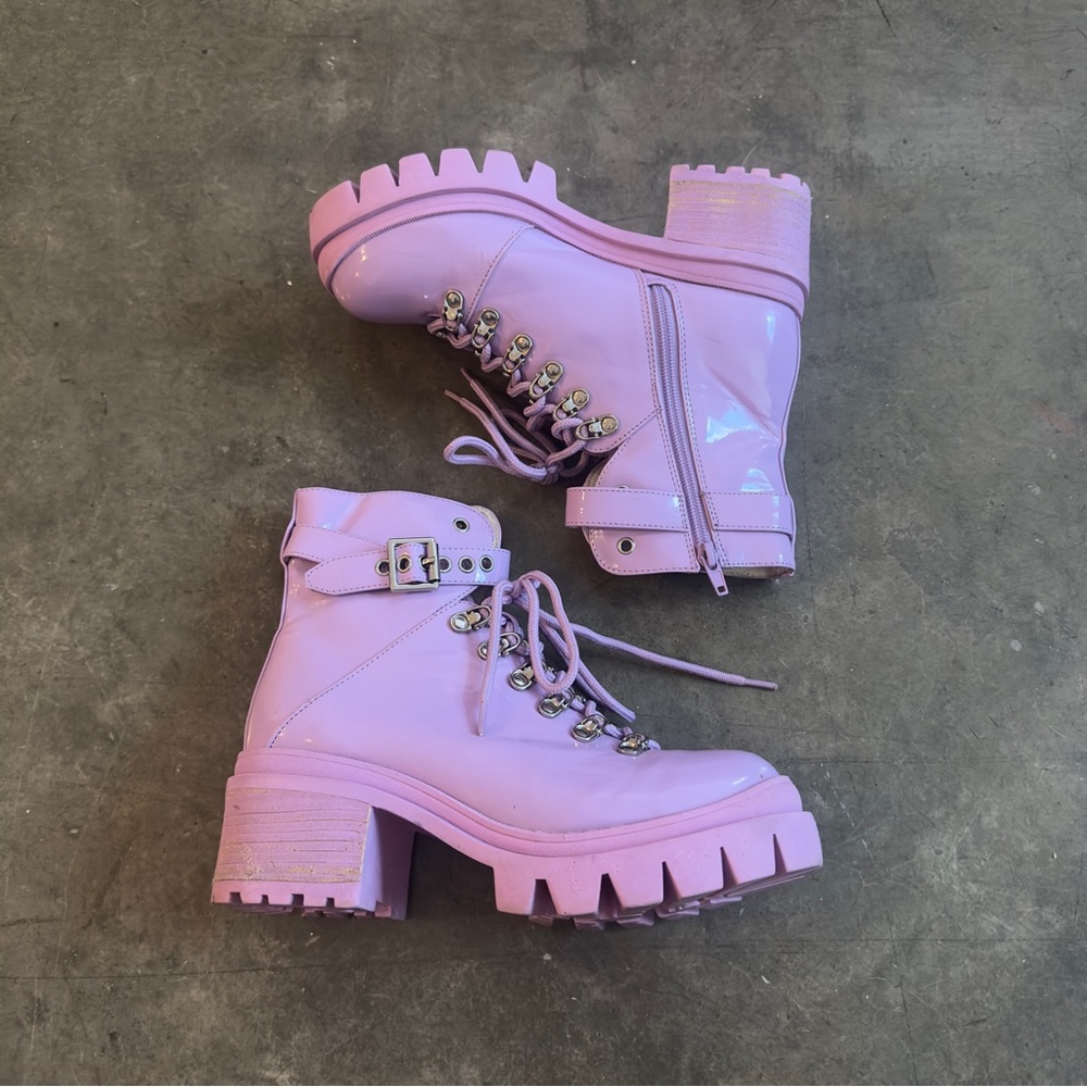 Jeffrey Campbell Czech Lilac Purple Lace Up Zip Buckle Platform Combat Boots 8.5